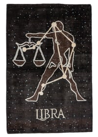 Horoscope Sign Rug: Libra, India, Late 20th C., 4'2'' x 6'2''