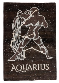 Horoscope Sign Rug: Aquarius, India, Late 20th C., 4'2'' x 6'2''