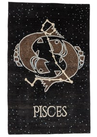 Horoscope Sign Rug: Pisces, India, Late 20th C., 4'2'' x 6'2''