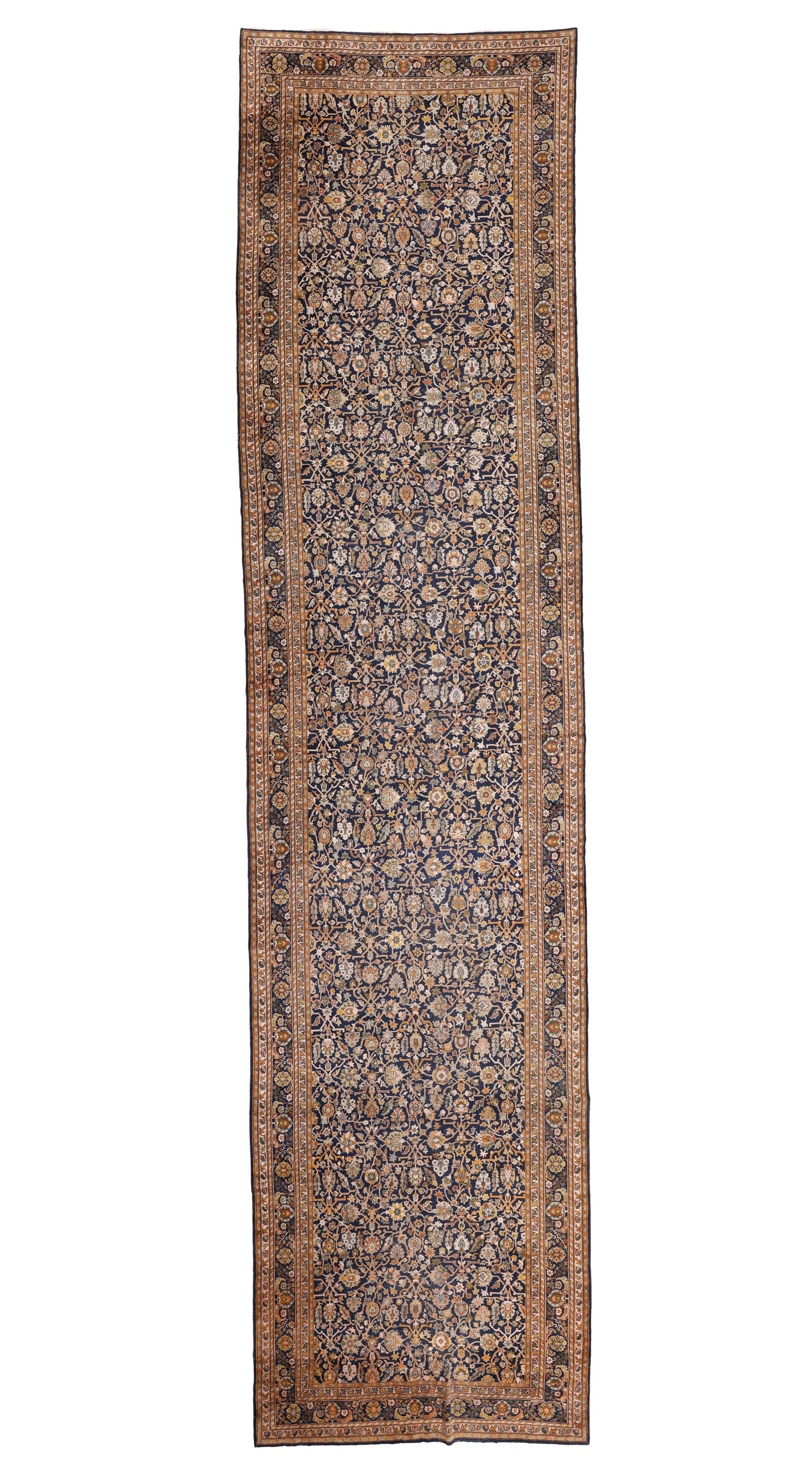 Mansion Size Blue Indo Persian Rug, India, Ca. 1910, 7'2'' x 27'9'' (1 of 5)
