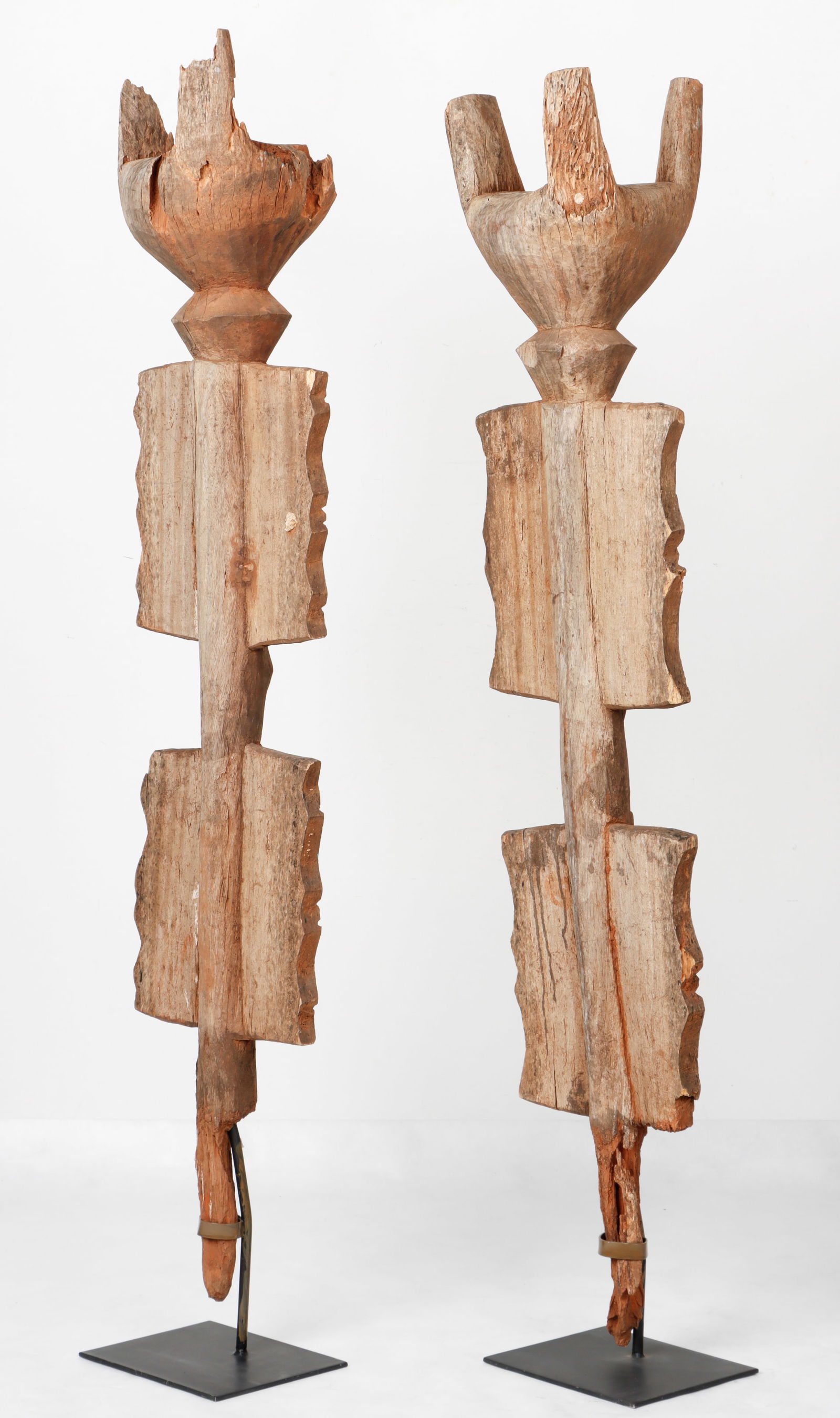 A Matched Pair of Bobo Ritual Pot Supports, Burkina Faso, H: 5'1", 4'11" (1 of 5)