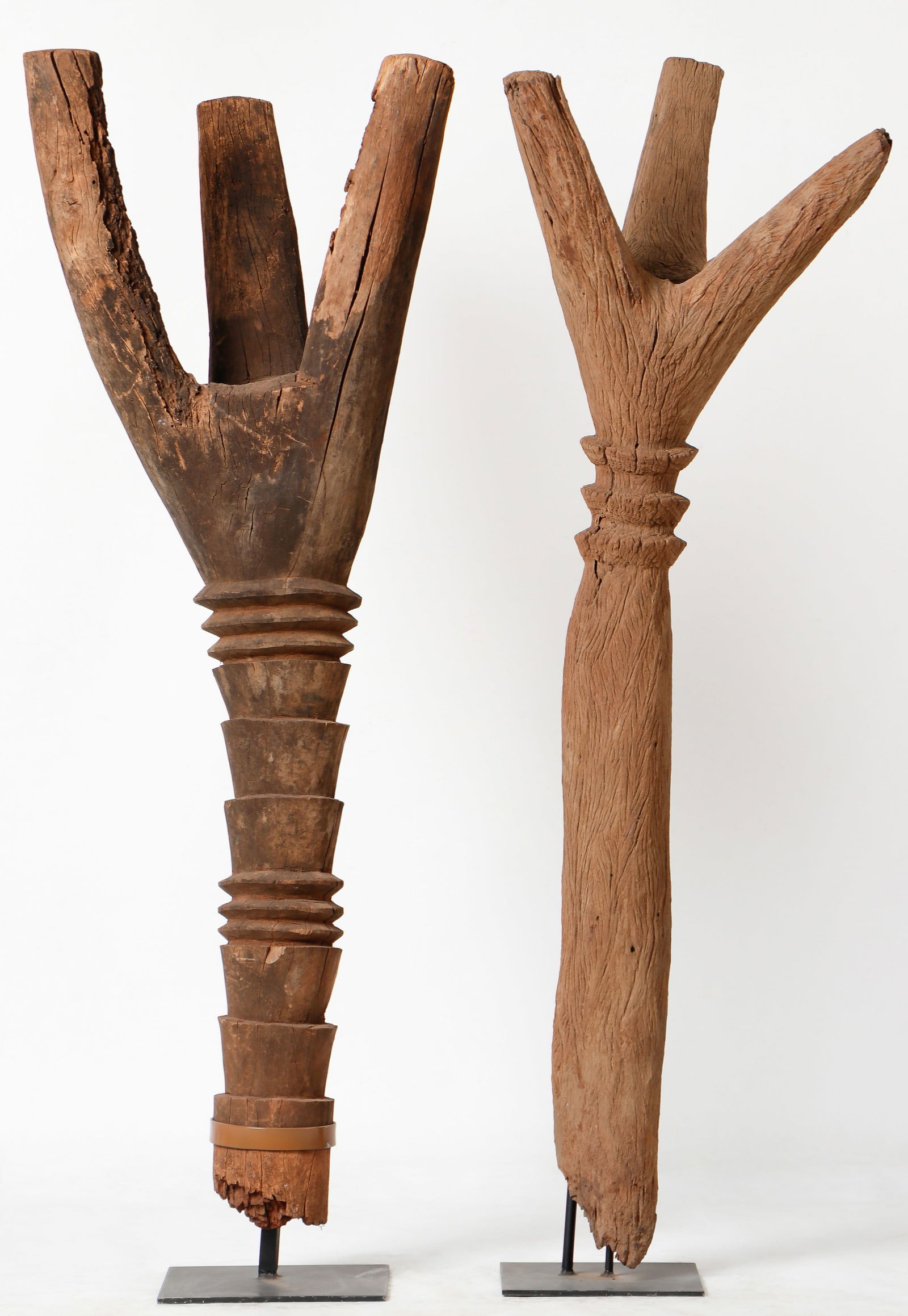 2 Bobo Shrine Vessel Supports, Burkina Faso, H: 4'4", 4'7" (1 of 4)