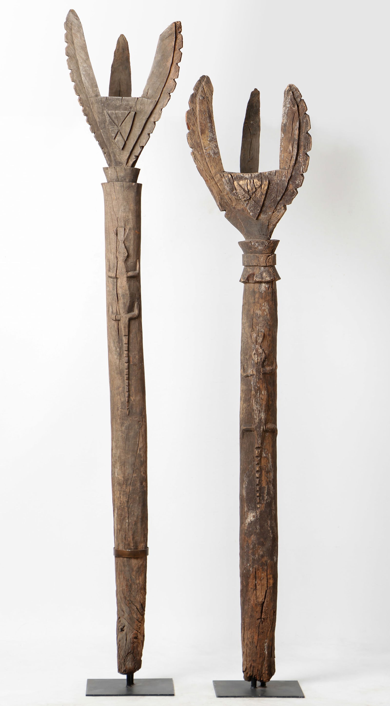 2 Bobo Shrine Posts, Burkina Faso, H: 7'7", 7'0", Published. (1 of 4)