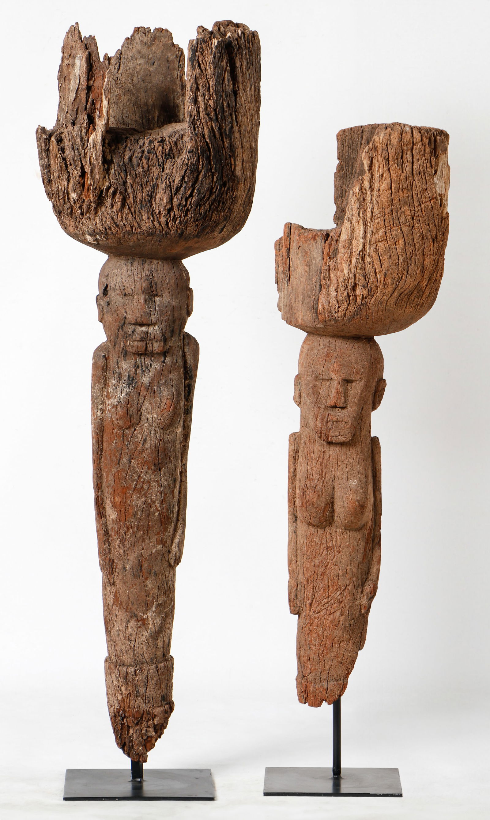 2 Karaboro Caryatid Pot Supports, Burkina Faso, H: 3'3", 4'2" (127 cm). Published. (1 of 9)