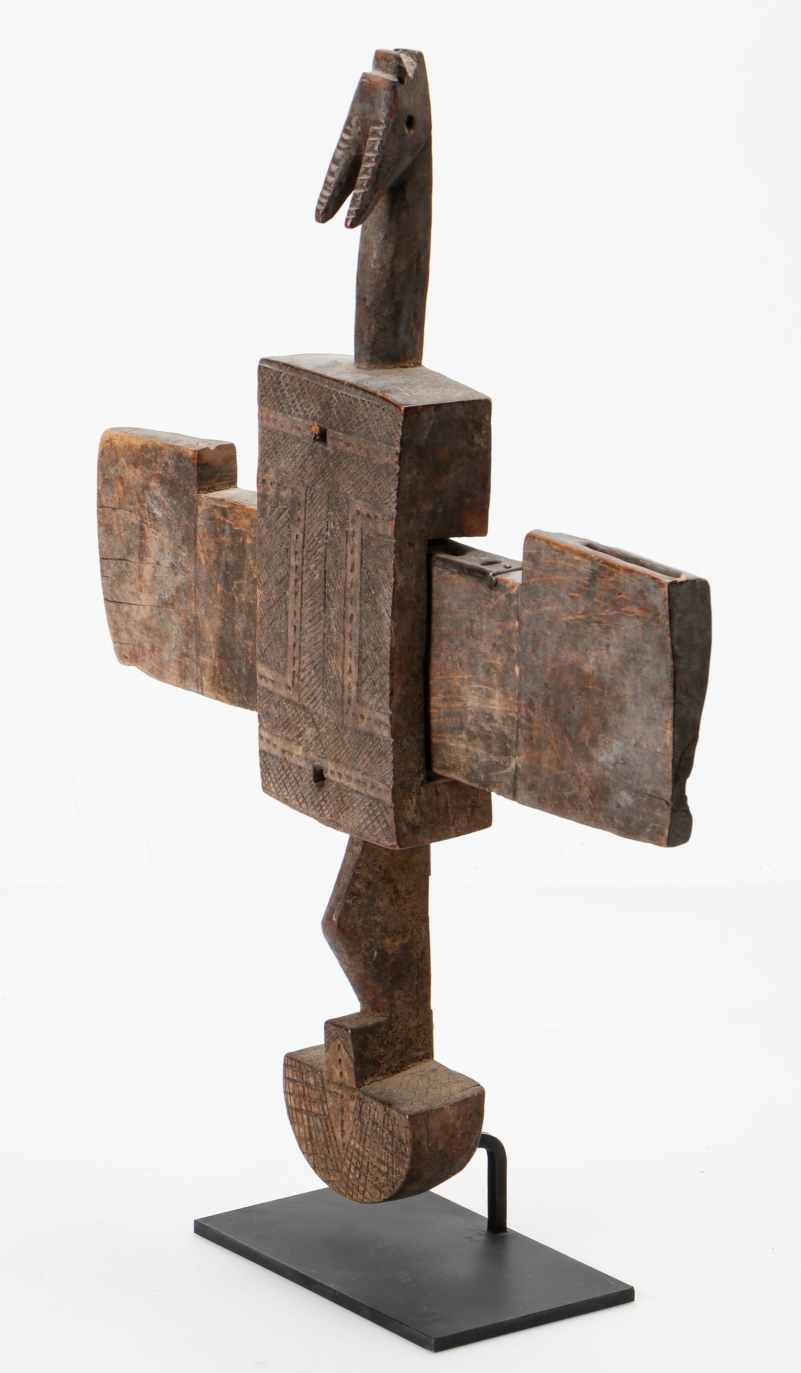 Large And Important Mossi Lock, Burkina Faso, H: 20", Published: Large And Important Mossi Lock With Antelope Head, Burkina Faso. On stand. Wood, metal. Size: 20'' x 16.75'' x 2'' (51 x 43 x 5 cm). Published: Catalogue #524, p. 453 in "Land of the Flying Masks: Art