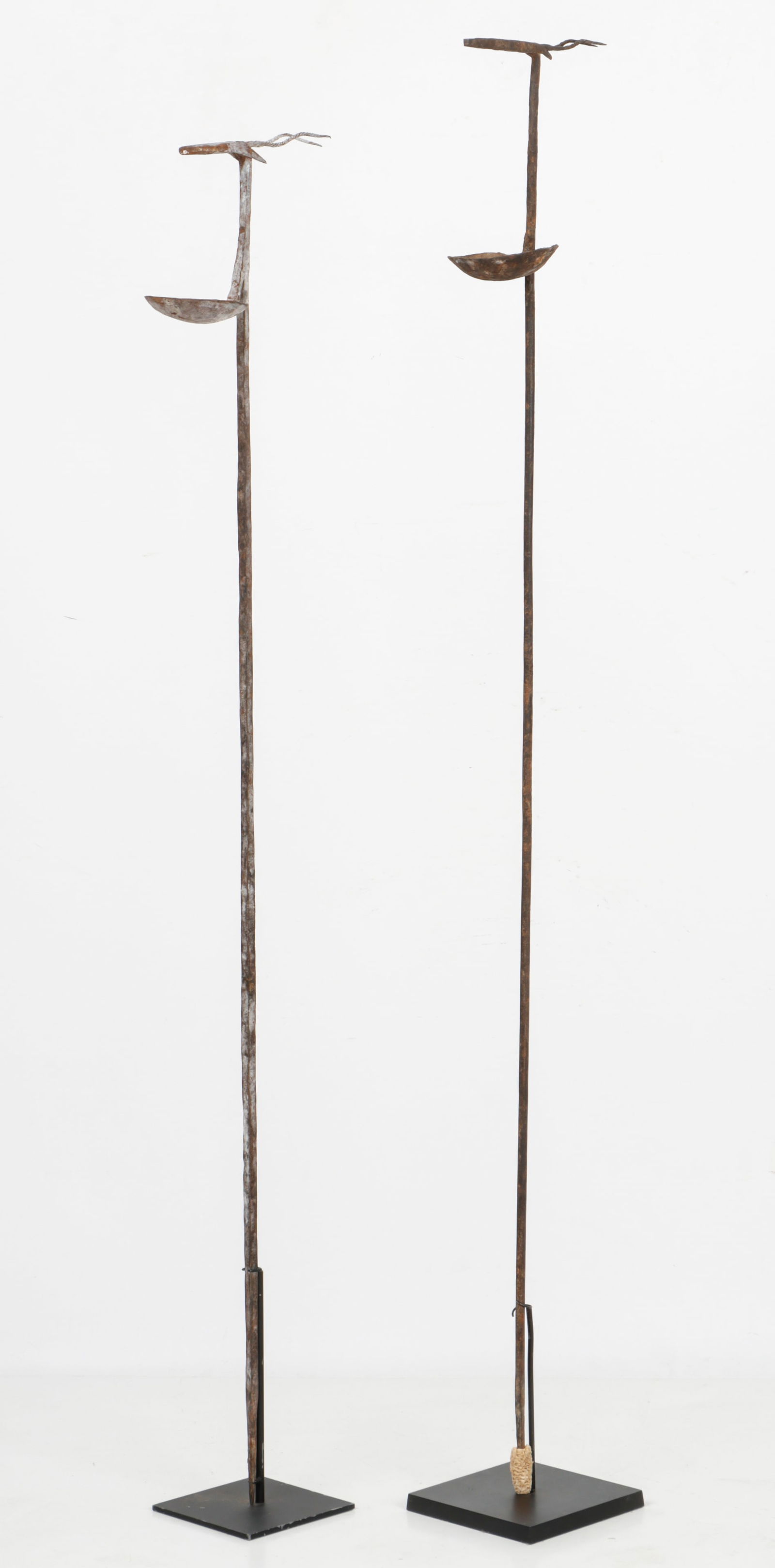 2 Tall Nuna Oil Lamps, Burkina Faso, H: 5'0", 4'8" (1 of 7)