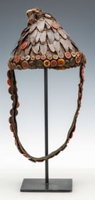 African Lega Bwami Society Pangolin Scales Button Hat, DRC