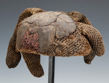 African Bamileke Fiber and Leather Hat, Cameroon