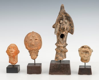 Collection of 4 African Bura Terracotta Heads, Nigeria