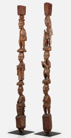 Fine Pair Of African Yoruba House Posts, Ht. 91"