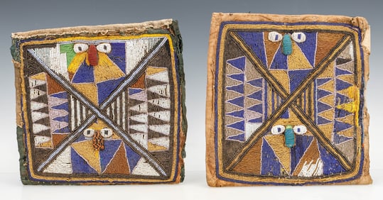 2 African Yoruba Beaded Yata Dance Panels, Nigeria