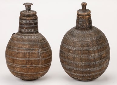 2 African Borana Lidded Milk Containers, Ethiopia