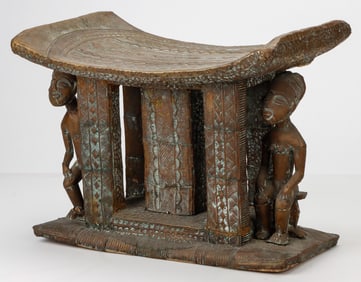 Ashanti Wood And Brass Chief's Stool, Ghana