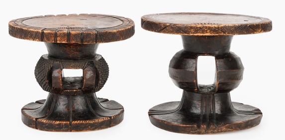 2 African Mangbetu Stools, DRC
