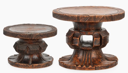 2 African Mangbetu Stools, DRC