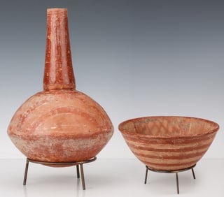 Jenne (Dejenne) Terracotta Bottle And Bowl, Mali, Ca. 17th C.