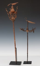 2 West African Iron Staffs, L: 19.5", 26"