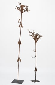 2 African Yoruba Staffs, Nigeria, H: 52", 37"