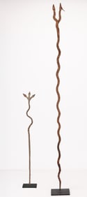 2 West African Iron Staffs With Snake Heads, H: 26.5", 50"