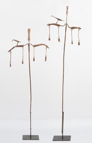 2 Dogon Binu Staffs With Birds, Mali, L: 55", 63"
