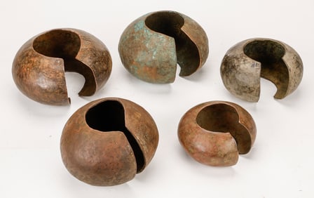 5 Large African Mbole Copper Alloy Currency Anklets, DRC