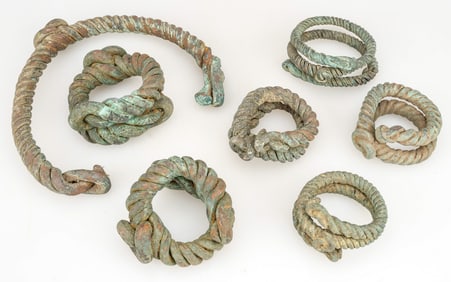 7 African Igbo Bochie Twisted Manilla Bronze Currency Items