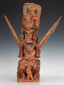 Antique Balinese Polychrome Carved Wood Figural Group