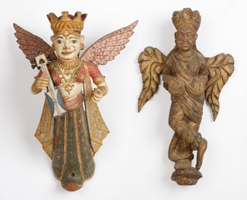 2 Balinese Carved Wood Figural Brackets