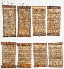 8 Balinese Hand Etched Lontar Palm Leaf Illustrated Books