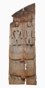 Large Figural Naga Carved Wood Panel, North-Eastern India