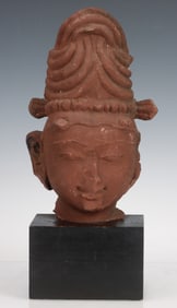 Antique Southeast Asian Red Sandstone Head of a Hindu Deity
