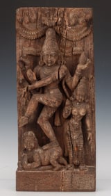Indian Carved Wood Temple Chariot Panel