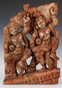 Indian Carved Wood Temple Chariot Panel