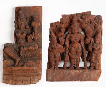 2 Antique South Indian Relief Carved Sculptures, 19th C.