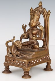 Antique Indian Bronze Of Durga Enthroned