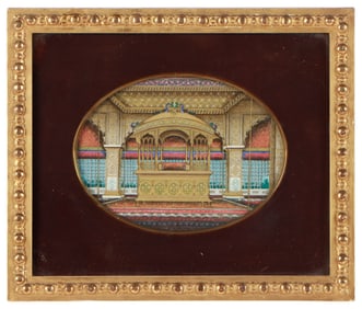 Antique Indian Miniature Painting of The Peacock Throne, Delhi, 19th C.