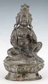 Sino-Tibetan Bronze Figure of Guanyin, H:11"