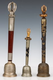 3 Antique Buddhist Ceremonial Hand Bells