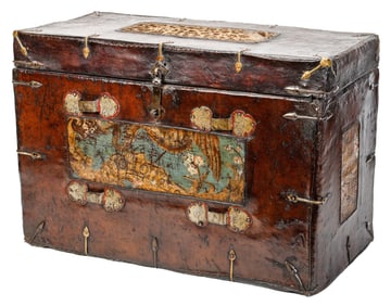 Antique Tibetan Leather Chest, 19th C.