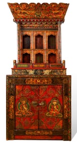 Antique Tibetan Tall Shrine Cabinet, 19th C.