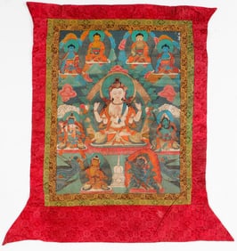 Tibetan Thangka of Shadakshari Lokeshvara