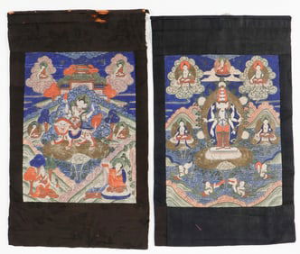 2 Tibetan Thangkas Of Avalokiteshvara And Dorje Legpa