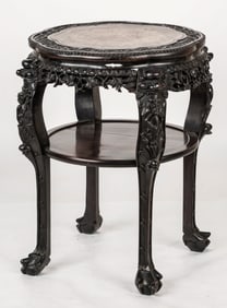 Antique Chinese Carved Rosewood Marble Inset Occasional Table, Late 19th/Early 20th C.
