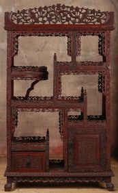 Antique Chinese Carved Rosewood Curio Display Cabinet, Early 20th C.