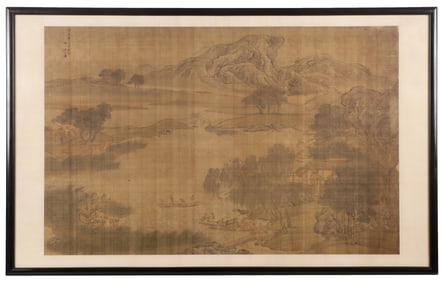 Monumental Antique Chinese Landscape Painting, Late 17th C., 52'' x 80''
