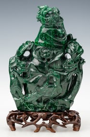 Chinese Carved Malachite Lidded Vase, 20th C