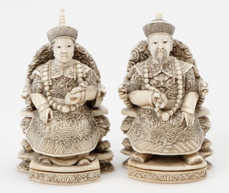 Pair of Chinese Carved Figures Emperor and Empress