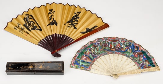 2 Chinese Folding Fans A 19th-20th C.