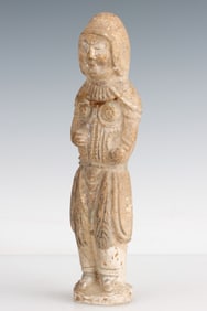 Chinese Pottery Warrior Figure, Late Sui/Early Tang Dynasty, H: 9.75"