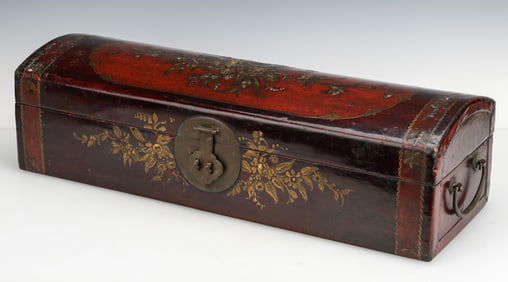 Antique Chinese Leather and Lacquer Pillow Box